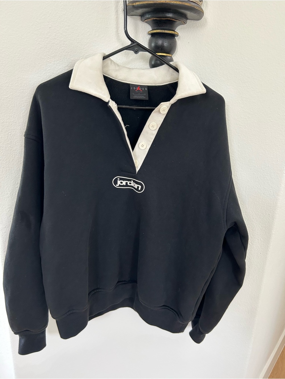 Jordan Black Pullover Rugby Collar Sweater with White Accents.Size Small